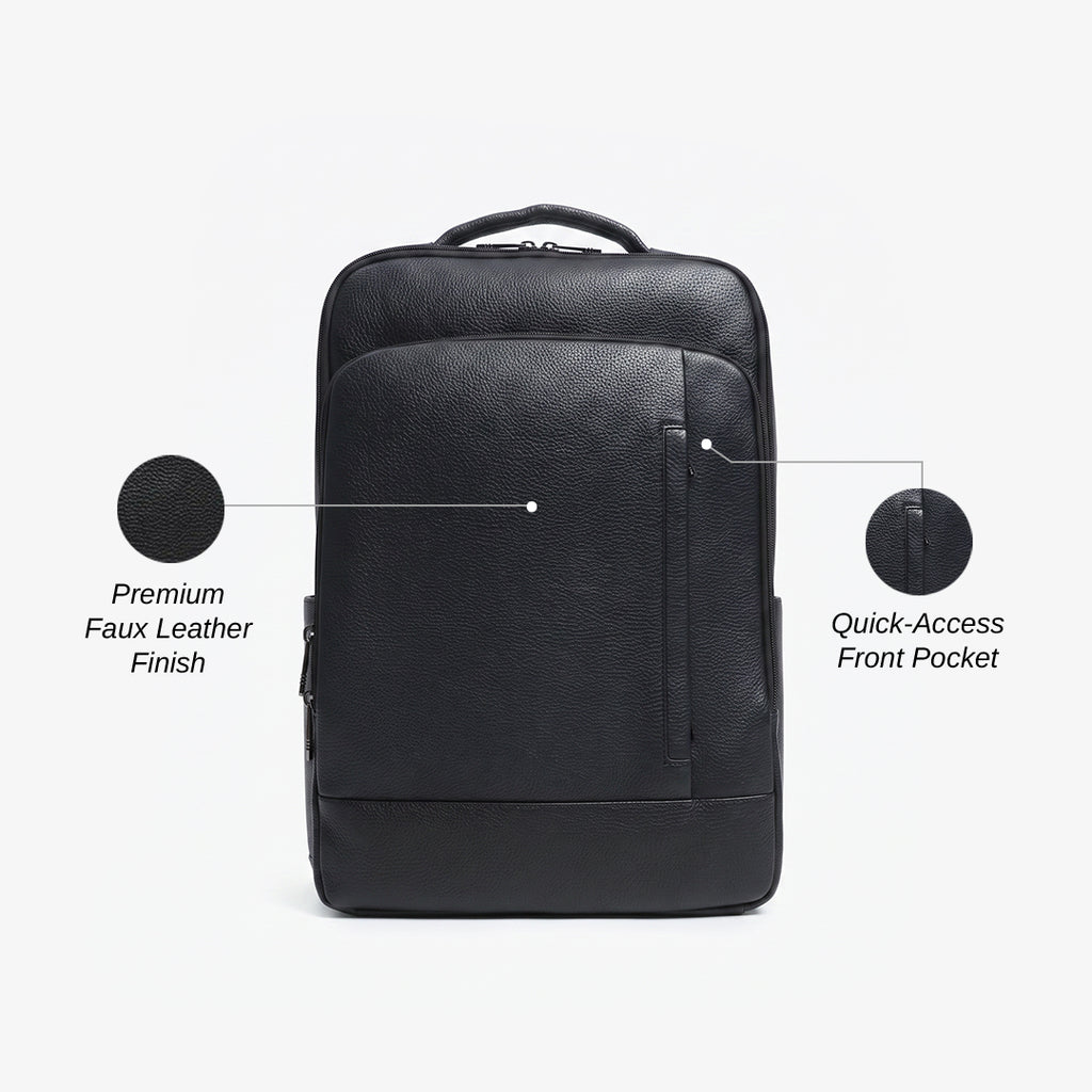 Textured Faux Leather Utility Backpack - Black