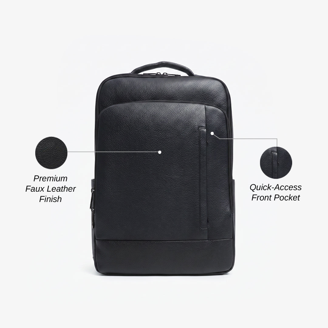 Textured Faux Leather Utility Backpack - Black