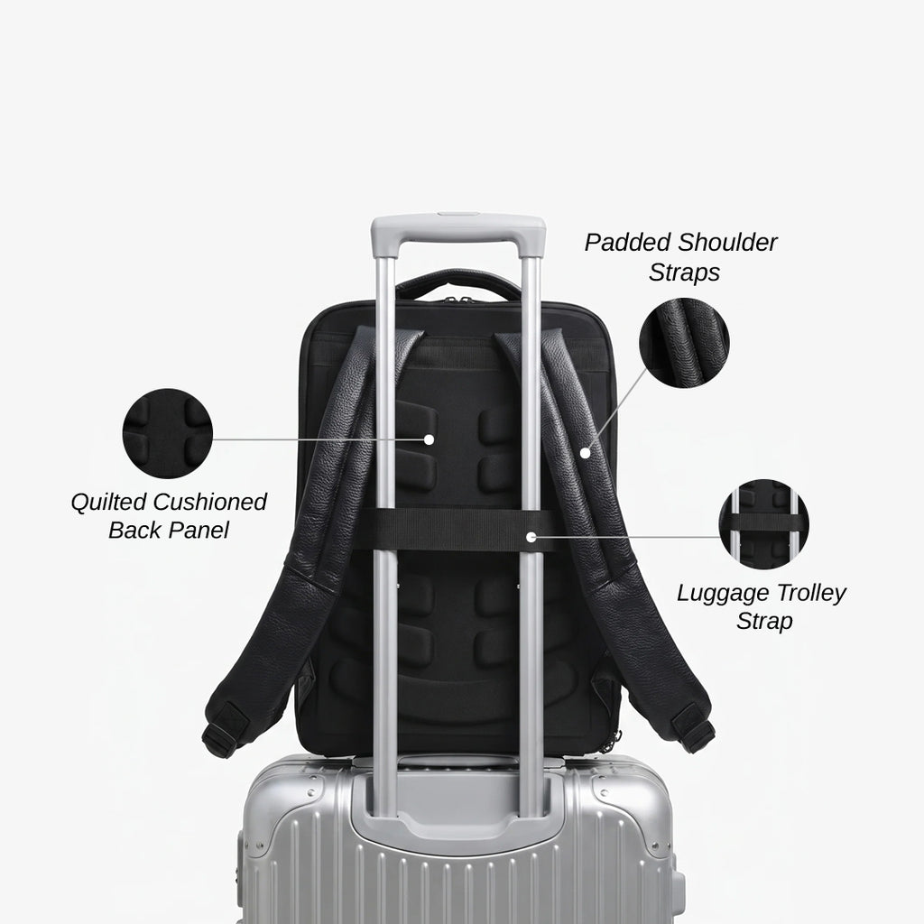Textured Faux Leather Utility Backpack - Black