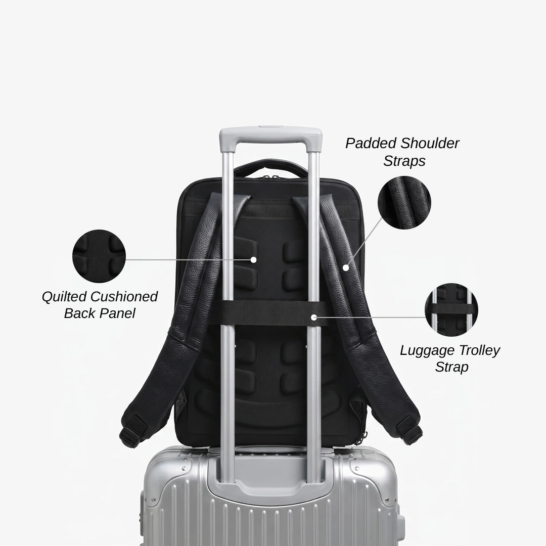 Textured Faux Leather Utility Backpack - Black