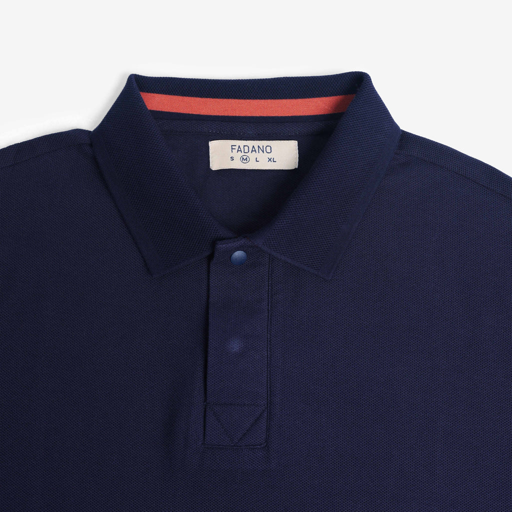 Cotton Textured Polo - Navy Blue