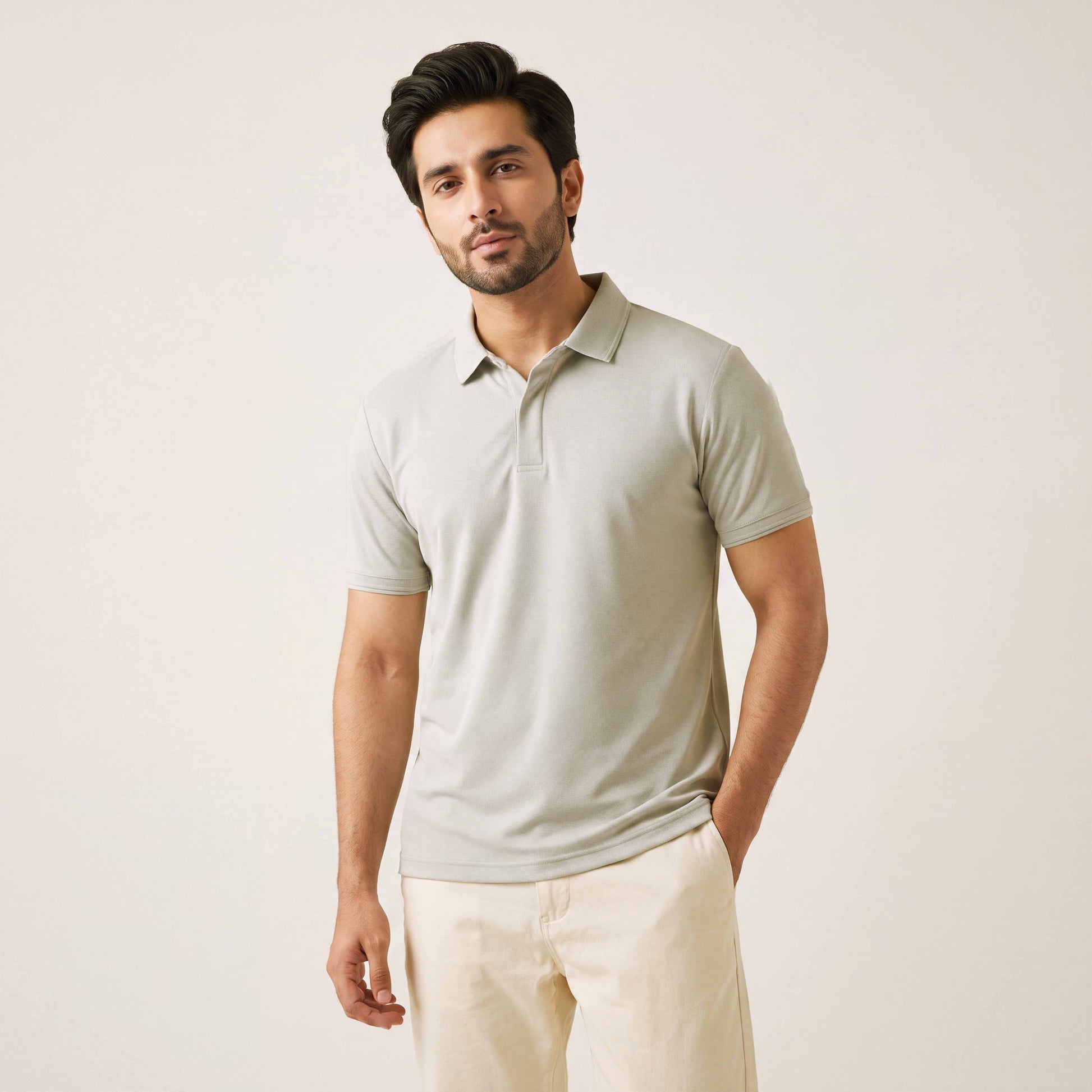 Signature Knit Polo - Light Grey