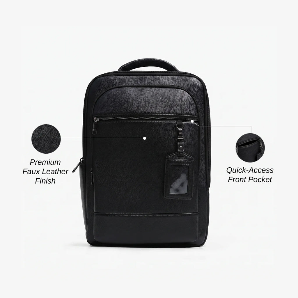 Textured Faux Leather Multifunctional Backpack - Black