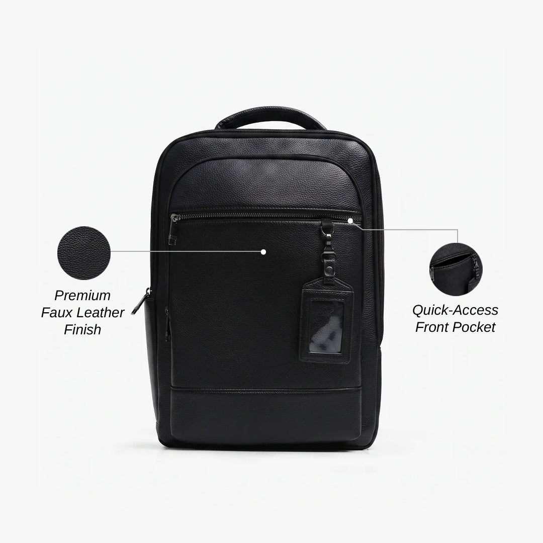 Textured Faux Leather Multifunctional Backpack - Black