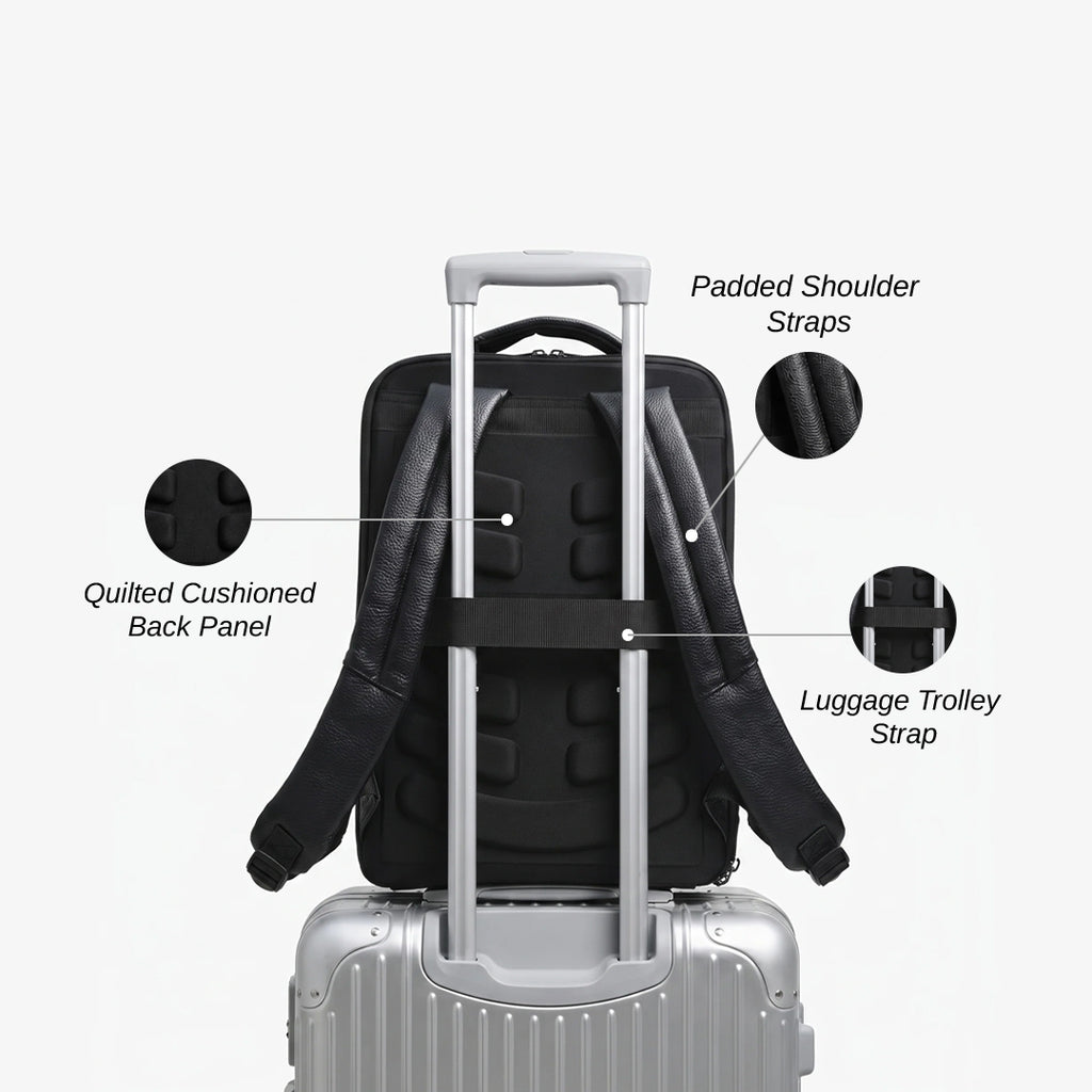Textured Faux Leather Multifunctional Backpack - Black