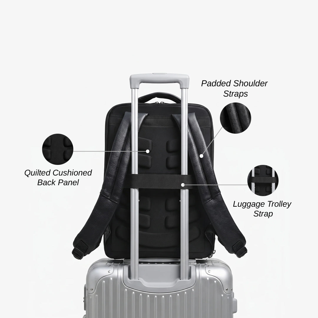 Textured Faux Leather Multifunctional Backpack - Black