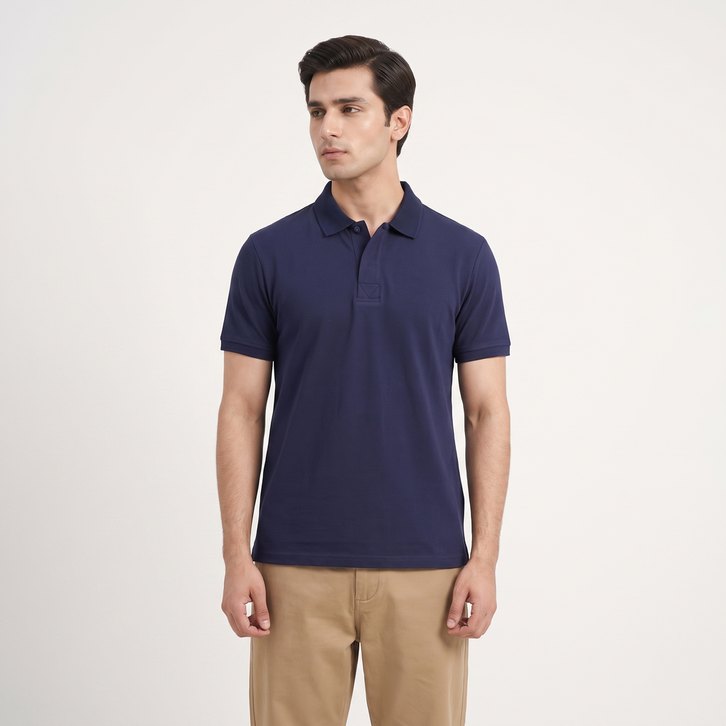LuxeKnit™ Cotton Polo - Navy Blue