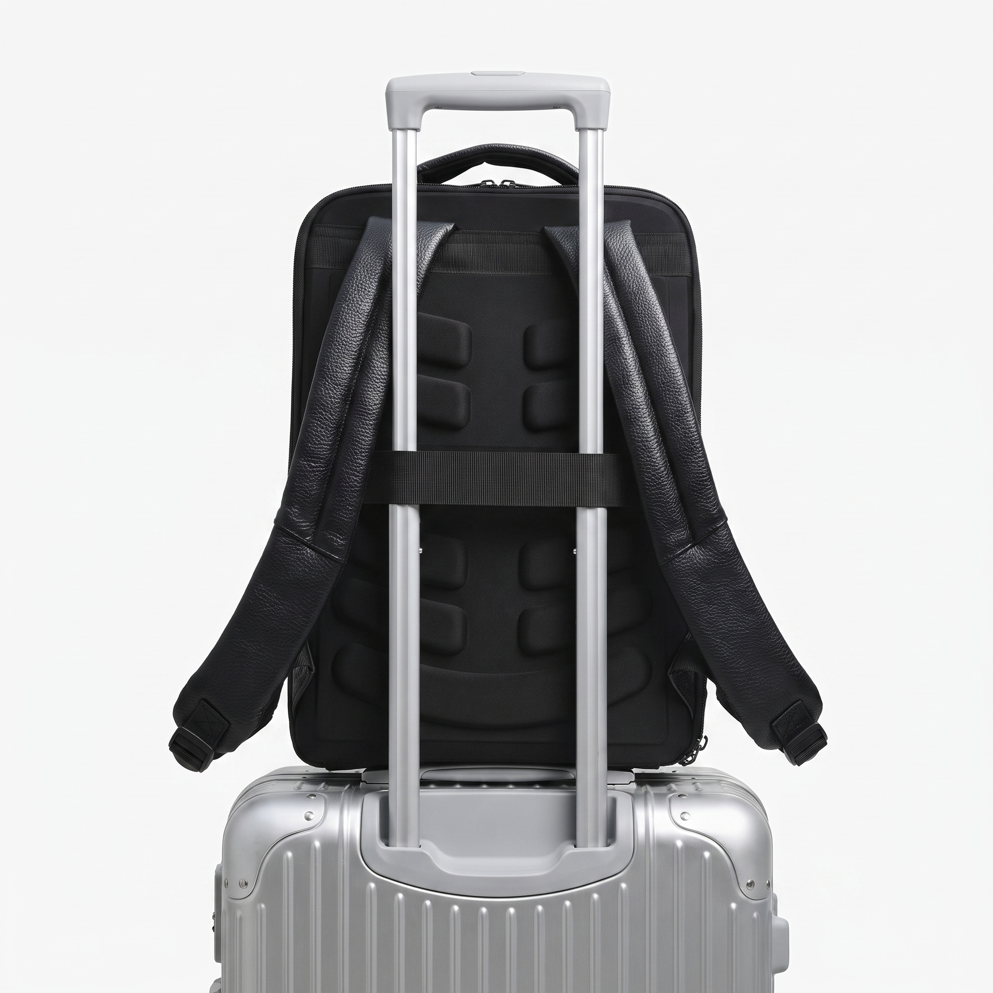 Textured Faux Leather Multifunctional Backpack - Black