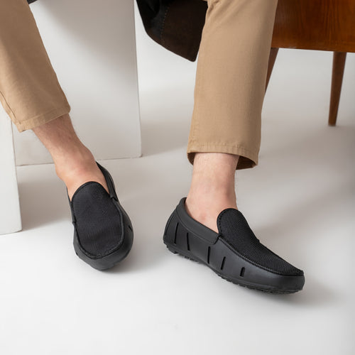 Meridian Mesh Black Loafers Sitting View