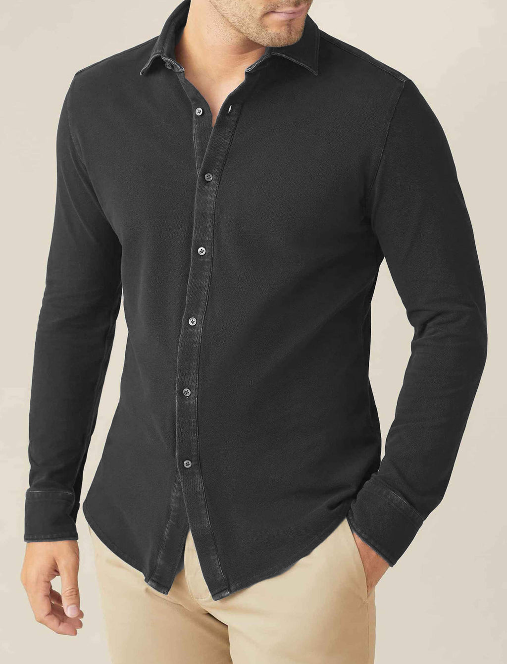 Black Slim-Fit Pique Shirt