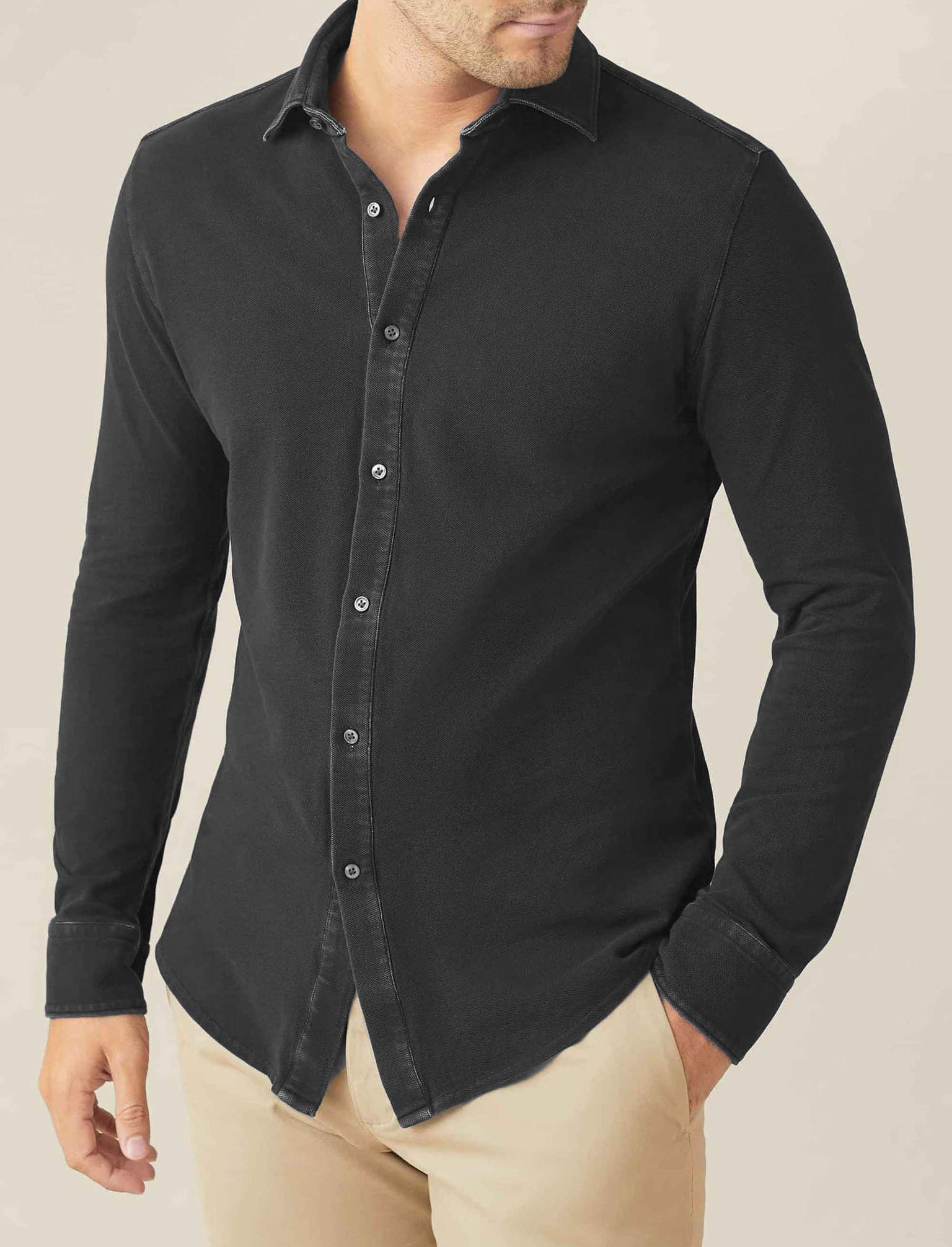 Black Slim-Fit Pique Shirt