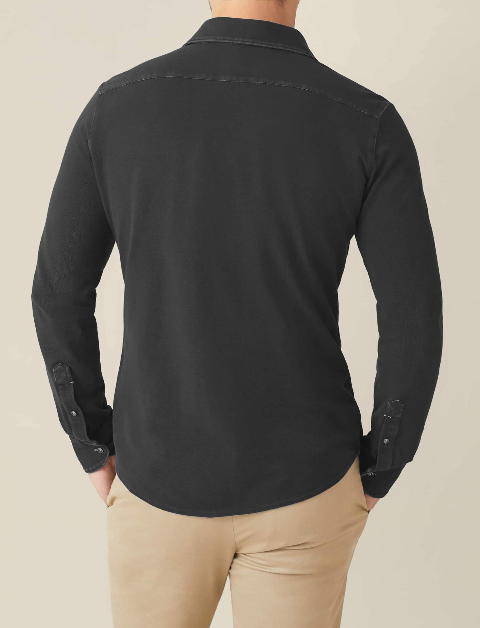 Black Slim-Fit Pique Shirt