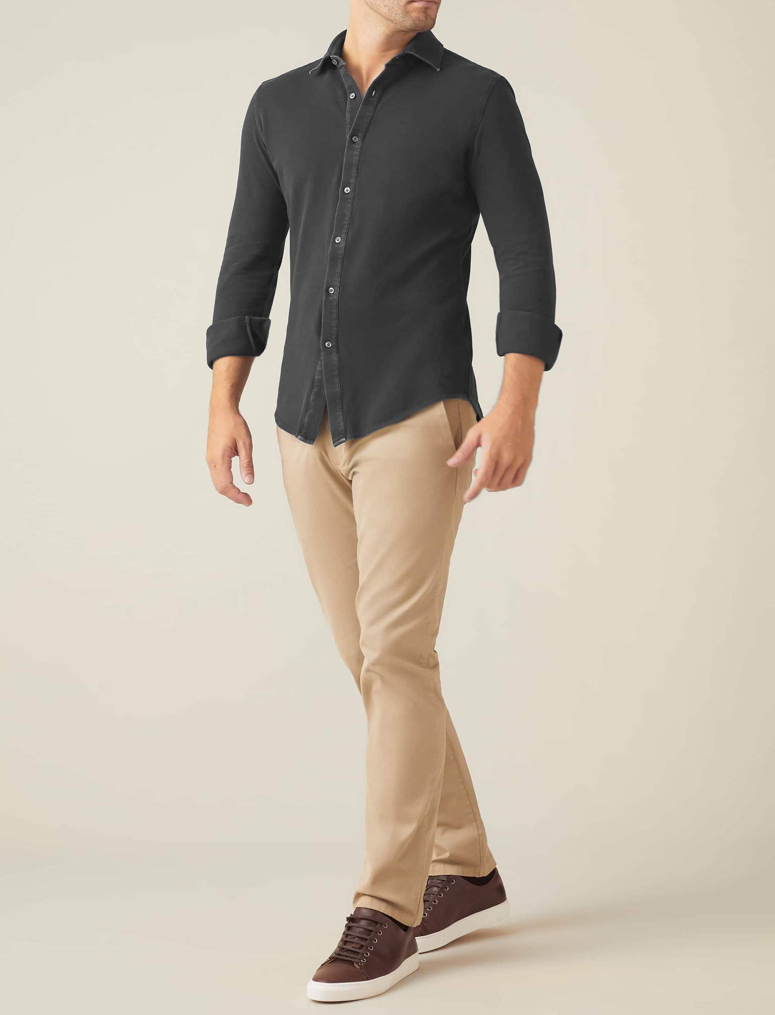 Black Slim-Fit Pique Shirt