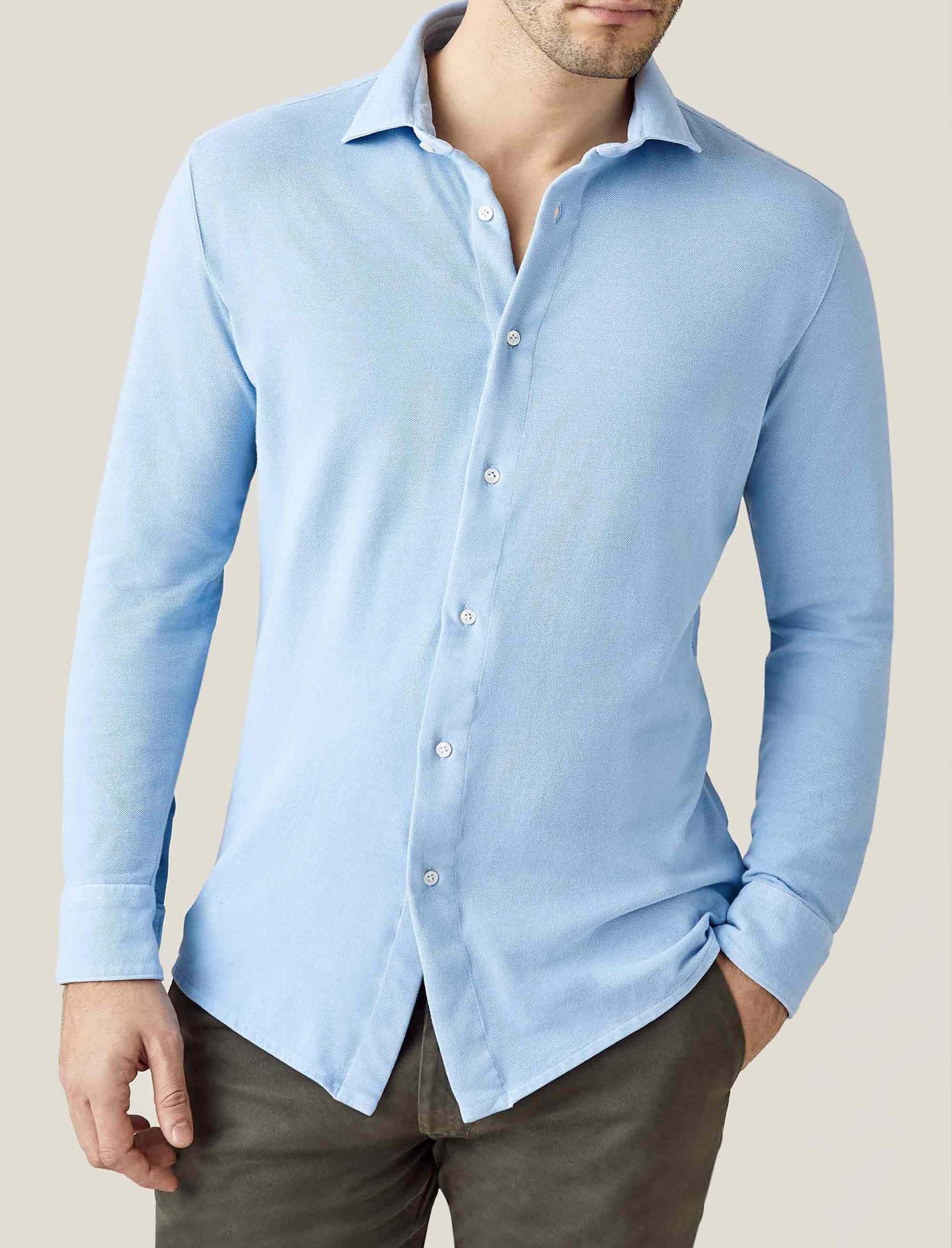 Light Blue Slim-Fit Pique Shirt