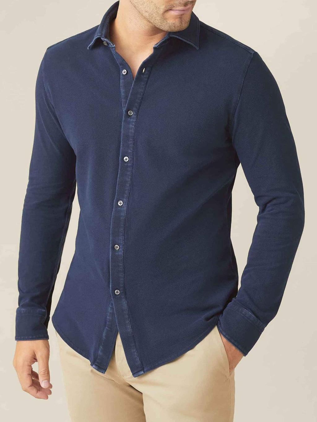 Navy Blue Slim-Fit Pique Shirt