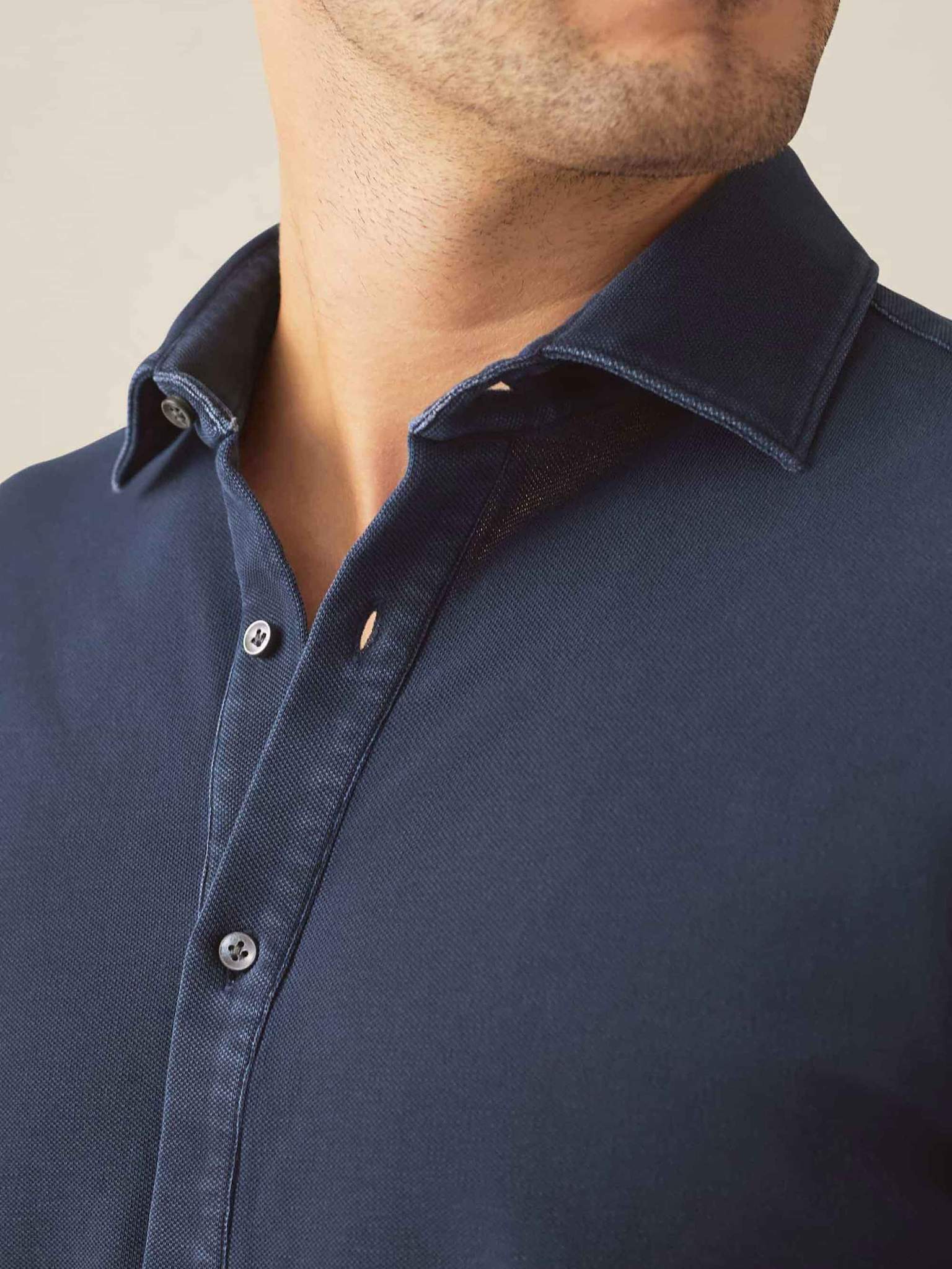 Navy Blue Slim-Fit Pique Shirt