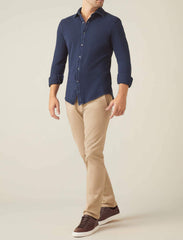 Navy Blue Slim-Fit Pique Shirt